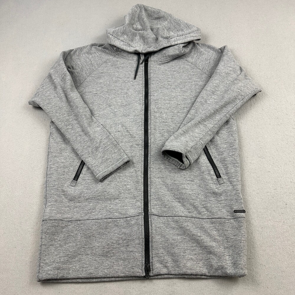 Athleta Jacket Women Medium Gray Heather Full Zip Hooded Pockets Stretch M